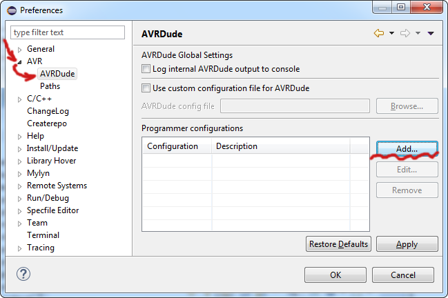 AVRdude add configuration