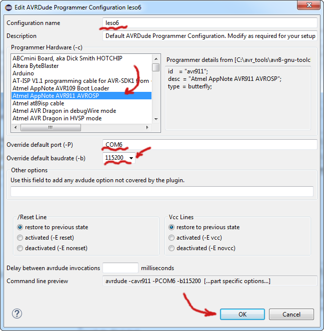 Edit AVRdude Programmer Configuration