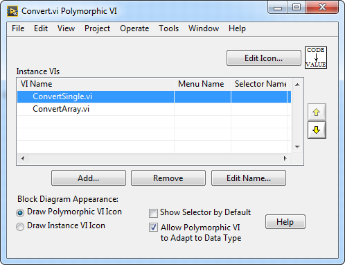 Создать Polymorphic VI