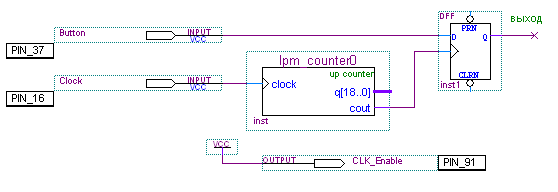 Схема дребезг контактов (debounce) в среде Quartus II