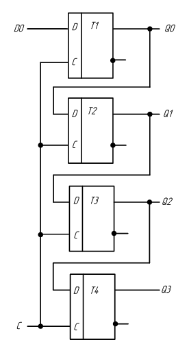Схема последовательного регистра