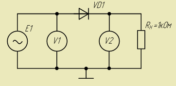 Схема исследования однополупериодного выпрямителя