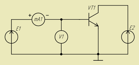 Схема исследования входной характеристики БТ в схеме с ОЭ