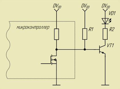 Схема подключения светодиодного индикатора через транзисторный ключ. 14,8КБ